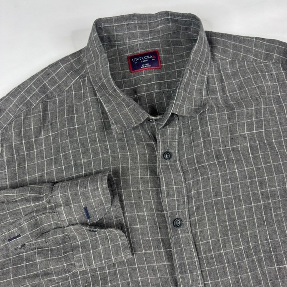 UNTUCKit Other - UNTUCKit Linen Button Down Shirt Mens Large Gray Plaid Long Sleeve Windowpane